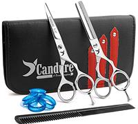 Candure Tijeras de Peluquería Profesional Barbero - 5.5'' Acero Inoxidable Tijera de Peluquero y Tijeras Entresacar Conjunto con Peine Tijera Barbero para Corte Pelo, Hombres, Mujeres y Uso Familiar