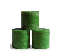 CANDWAX Juego de 3 velas verdes de 3 x 3 pulgadas, sin perfume, sin goteo, perfectas como decoración navideña del hogar y como centro de mesa de cena, velas de Navidad verde hierba