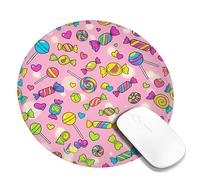 Candy - Alfombrilla de mouse pequeña, diseño de corazón colorido con piruleta de verano, melocotón, redondo, de goma, suave, estética, decoración de escritorio para oficina, hogar, dormitorio, laptop