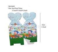 (Candy Box-6pcs) Clown Plim cartoon theme children's birthday party supplies paper plates, paper cups, pull flags, knife, fork and spoon