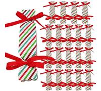 Candy Boxes Bulk Empty Christmas, 20X Empty Treat Boxes with 40 Ribbons, Striped Festival Cookie Storage Box for Small Toys, Decorative Gift Boxes for Holiday Treats, Christmas Favors
