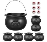 Candy Caldero Kettles, 7 piezas caldero Candy Kettles con mango, 6 piezas Halloween ojos Horror Party Favors Suministros Decoración