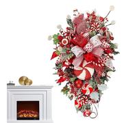 Candy Cane Swag - 20 Inch Christmas Holiday Decoration | 50x30cm Rustic Wreath Ornament,for Homeowners Church Office Apartment Coffee Shop Outdoor Indoor Window Mantel Entrance Fireplace Staircase