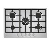 Candy CHG74WTX - Placa de Gas Natural 75Cm 5 Fuegos Rejillas Hierro Fundido Inox