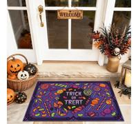 Candy - Felpudo de bienvenida con diseño de calabazas juguetonas en espiral, color violeta, lavable, de perfil bajo, para decoración de suelo al aire libre, puerta delantera, entrada, patio, 73 x 43