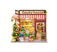 Candy House - Casa de campo hecha a mano - Montaje temático de cuento de hadas con elementos, acabado compacto, decoración del producto, incluye bombilla LED, regla de látex blanco medio, pinzas de