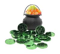 Candy Kettle Pot - Candy Holder Leprechaun Jar Ornament, Black Cauldron | Olla de Hervidor con 50 piezas de Shamrock afortunadas, decoraciones para niños y niñas, Caldero de Dulces para Locos