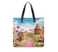 Candy Land_76682316 Bolsos de mano de cuero vegano de moda, bolso de cubo suave para mujer, bolsos de mujer para el trabajo, viajes, uso casual, regalos de cumpleaños