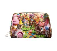 Candy Land - Bolsa de maquillaje de piel con cremallera, organizador de viaje, color blanco, talla única, color blanco, Blanco, talla única