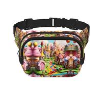 Candy Land - Riñonera de moda con estampado cuadrado y correa ajustable, color negro, Negro -, Talla única