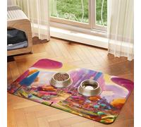 Candy Land - Tapete de alimentación para mascotas, tapete para comida y cuenco de agua, dispensador de agua para perros, accesorios para perros