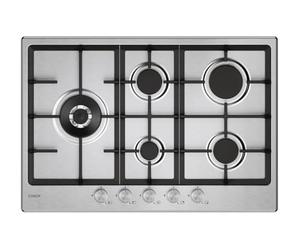 Candy Moderna placa de cocción a gas de 5 fuegos, acero inoxidable, quemador de doble corona, parrillas lavables en lavavajillas, altura x anchura 0,8 x 74,5 x 51 cm, color inoxidable - CHG7WL4WTX