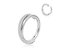 Candyfancy G23 - Anillo de titanio para nariz, cartílago de hélice, circonita cúbica, aro de doble torsión, aro de segmento con bisagras, joyería para mujeres y hombres, 8/10/12 mm, 12MM, Titanio