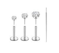 Candyfancy G23 Piercing de titanio 16G/18G/20G Piercing de Labio Tragus Helix Push In Flat Back Studs Cartilage Titanio Piercing Joyería 6/8/10 mm Hipoalergénico, Circonia cúbica, Circonia cúbica