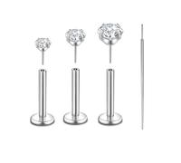 Candyfancy G23 Piercing de titanio 16G/18G/20G Piercing de Labio Tragus Helix Push In Flat Back Studs Cartilage Titanio Piercing Joyería 6/8/10 mm Hipoalergénico, Circonia cúbica, Circonia cúbica