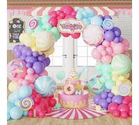 Candyland - Kit de arco de globos de 178 piezas de guirnalda de globos de arcoíris pastel rosa intenso con globos de papel de aluminio de caramelo macarrón para niñas, baby shower, dulce cumpleaños