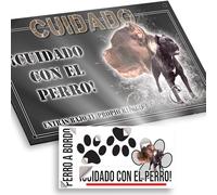 "Cane Corso Cartel Cuidado con el Perro 20x12,5cm - Diseño Antracita en Dibond con Pegatina Coche 20x5cm - En Español"