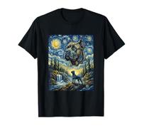 Cane Corso Dog Moon Howling Starry Night Style Van Gogh Camiseta