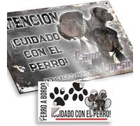 "Cane Corso macho Cartel de Cuidado con el Perro 20x12,5cm - Diseño Vintage Dibond con Pegatina Coche Premium 20x5cm"