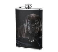 Cane Corso Mascotas Cachorro Cane Corso Negro,Frasco de acero inoxidable 304 de 8 oz con funda de cuero sintético, frasco de bolsillo para licor plano para exteriores