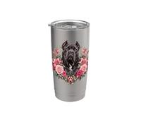 Cane Corso Retrato De Perro Con Rosa Y Huella De Pie Corazón Vaso térmico de acero inoxidable de doble pared