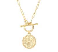 CANEVINKA - Collares con colgante de medallón de 18K oro para mujer, medallas de San Benito, medallas de monedas con cruz, collares minimalistas de protección del mal, joyería religiosa católica