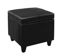 CangLong 18 Inch Square Wood Storage Ottoman with Faux-Leather Upholstery, Enchanting Black