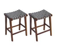 CangLong 24 Inch Height Bar Stools, Faux Leather Woven Strips Counter Stools Backless Weave Bar Stool for Kitchen, Island, Patio, Balcony, Set of 2, Walnut+Grey
