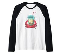 Cangrejo con té Boba Kawaii Lindo Divertido Camiseta Manga Raglan