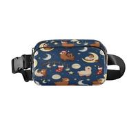 Cangurera con diseño de llamas de Navidad con luna y estrellas para mujeres, hombres, adolescentes, mini bolsa cruzada con correa ajustable para entrenamiento y correr