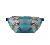 Cangurera cruzada divertida con estampado de delfines y correa ajustable para viajar, correr, senderismo