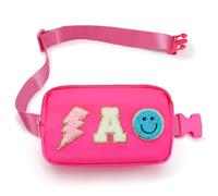 Cangurera cruzada para niñas, riñonera de nailon para niños, para cumpleaños, Navidad, graduación, regalos personalizados, letras de felpilla rosa para mujeres, adolescentes y niñas, Pink, 8.7'' L X
