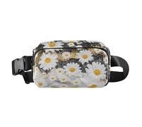Cangurera de moda para mujeres y hombres, riñonera pequeña con correa ajustable para viajes, gimnasio, trabajo, margaritas, textura creativa abstracta, mármol dorado, Daisy - Textura creativa