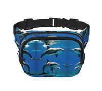 Cangurera divertida con estampado de delfín animal con extensor para hombres y mujeres, riñonera con bolsillos con cremallera, Negro -, Talla única