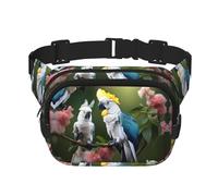 Cangurera grande con estampado de cacatúa y pájaro para mujer, bonita riñonera cruzada a la moda, Negro -, Talla única