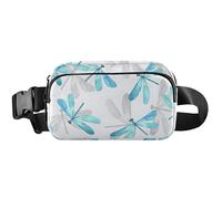 Cangurera impermeable con diseño de libélula azul acuarela y blanca para mujer, riñonera, riñonera con estampado cruzado, acuarela azul libélula blanca, 8 x 5.3 x 2.3 pulgadas, linda y divertida, azul