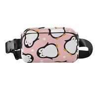 Cangurera impermeable para mujer, bonita riñonera de viaje con diseño de pingüino, lunares, rosa, 8 x 5.3 x 2.3 pulgadas, divertida y divertida, diseño de pingüino a lunares, rosa, 8 x 5.3 x 2.3