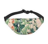 Cangurera ligera para correr, senderismo, dibujos animados, estampado de plantas verdes pequeñas, riñonera grande para entrenamiento, viajes, negro, talla única, deportes, negro, talla única, deportes