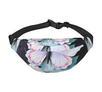 Cangurera ligera para correr, senderismo, estampado de mariposas blancas, riñonera grande para entrenamiento, viajes, color negro, talla única, deportes, Negro, One Size, Deportes