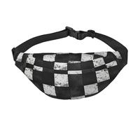 Cangurera ligera para correr, senderismo, estampado de tablero de ajedrez negro y blanco, riñonera grande para entrenamiento, viajes, negro, talla única, deportes, negro, talla única, deportes, Black