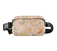 Cangurera para mujer, diseño floral de pájaros, color beige, 8 x 5.3 x 2.3 pulgadas, divertida y bonita, pájaros florales beige, 8 x 5.3 x 2.3 pulgadas, divertida y divertida, Pájaros florales beige