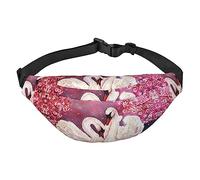 Cangurera, riñonera cruzada, riñonera para viajes, correr, para hombres y mujeres, cisnes blancos con árbol floral rosa, imagen