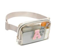 Cangurera transparente aprobada por el estadio para mujeres y hombres, con letras iniciales, correa ajustable, resistente al agua, bolsa transparente (beige), Beige, A