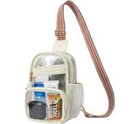 Cangurera transparente, correa extra larga, aprobada para estadios, talla grande, bolsa cruzada transparente para mujeres y hombres con correa extendida ajustable, Beige, correa transparente, Extra