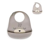 Canguro babero Oscar, silicona, bolsillo para las sobras, cierre ajustable, color:gris