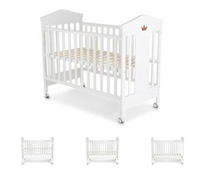 Canguro cuna Wing 120 x 60 cm, madera de haya, ruedas, 3 posiciones de altura, color:blanco