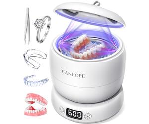 CANHOPE Ultrasonic Retainer Cleaner Machine, 42kHz Professional for Dentures, Aligners, Mouth Guards, Jewelry - IPX7 Waterproof Durable Removable Base and Top Cover, 3 Timer Settings, Quiet White