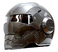 CANIAN Casco de Motocicleta de Escala Completa Iron Man-Muy Raro y Coleccionable Vintage Protección Total de la Cara para Adultos Scooter ciclomotor Flip Up Cascos Cumplir con Las leyes (Plata,S)