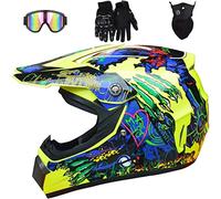 CANIAN Casco de Motocross para Niños,Casco Moto Niño 5-12 Años Homologado ECE y Dot con Set de Guantes, Gafas y Máscara-MX Quad Enduro Off Road ATV Scooter Descenso y Go Karting (02,S (52-53CM))