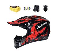 CANIAN Casco Moto Niño 5-12 Años Homologado ECE & Dot con Guantes Gafas Máscara, Casco Motocross Infantil Integral MTB para MX Quad Enduro Off Road ATV Scooter Descenso Go Karting (H,L(59-60cm))